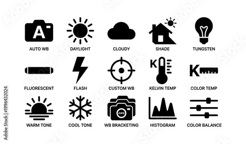 White balance and color temperature icons in grid layout