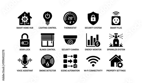 Smart home and automation icons displayed in organized grid layout