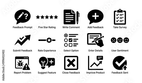 Feedback icons representing ratings comments and surveys grid