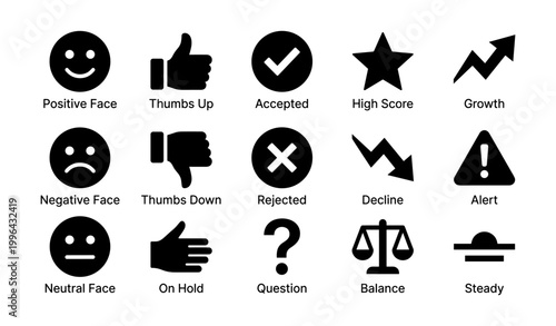 Set of ui feedback and status icons on white background