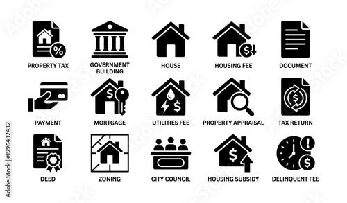Housing and property finance icons arranged in grid layout