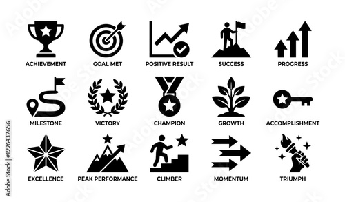 Achievement and success icons displayed in a labeled grid
