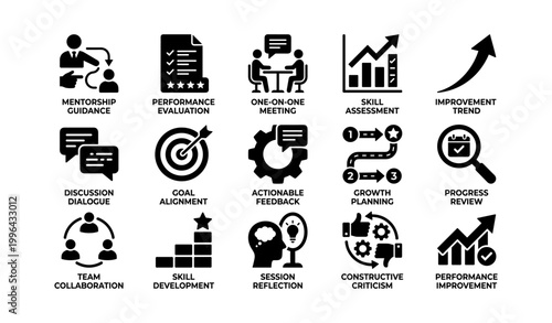 Performance and development icons showing feedback and goals