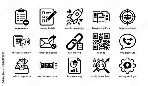 Survey management icons depicting creation and distribution