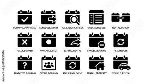 Calendar and booking icons arranged in labeled white grid