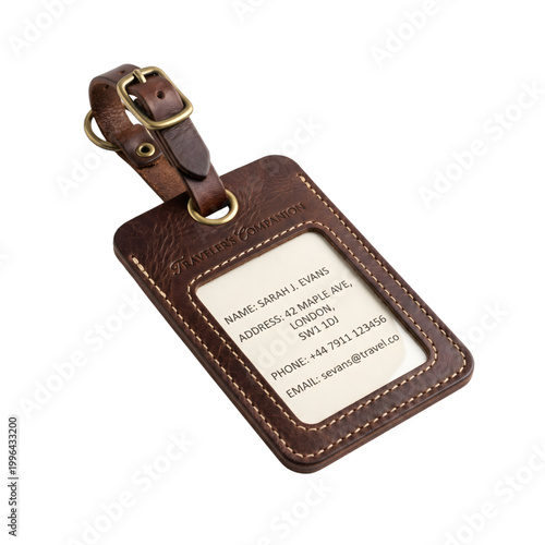 Premium Luggage Tag Isolated on Transparent Background, High Quality Travel Accessory