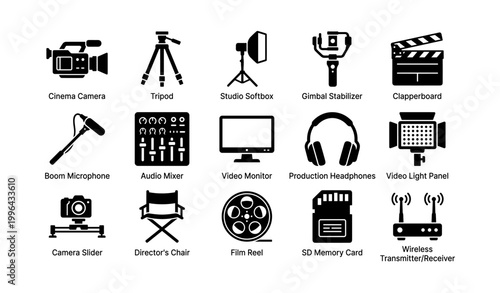 Film production gear icons displayed on white background