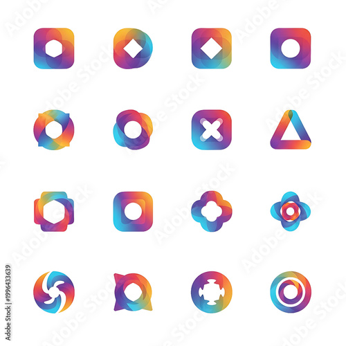 Colorful geometric shapes icons set.