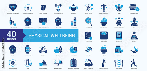 Physical Wellbeing  Icon Pack Illustration vector Flat Blue Style