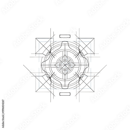 Technical drawing of mechanical gear.