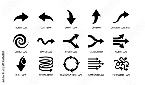 Arrow flow icons showing various directions on white background