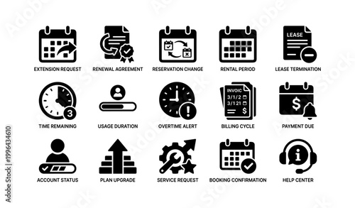 Rental and account icons showing reservation and billing functions