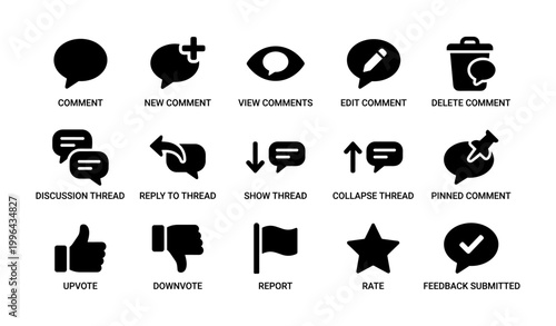 Comment and interaction icons arranged in grid on white background