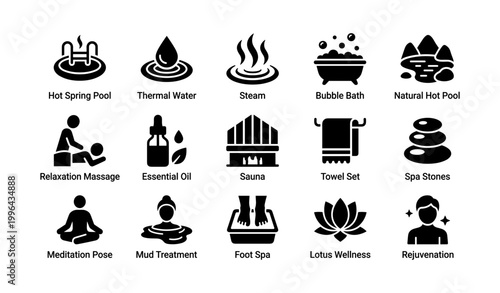 Spa and wellness icons presented on white background