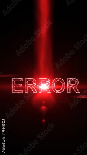 Glitching Red Error Message on Black Background with Lens Flares and Light Streaks - Digital Glitch Effect