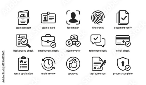 Identity and verification icons grid for document checks