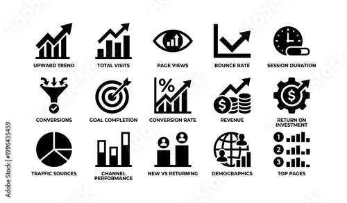 Analytics and performance icons showing website metric symbols