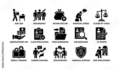 Employment and unemployment icons illustrating support and job services