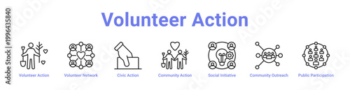 Volunteer Action Web Icon Banner and Collection
