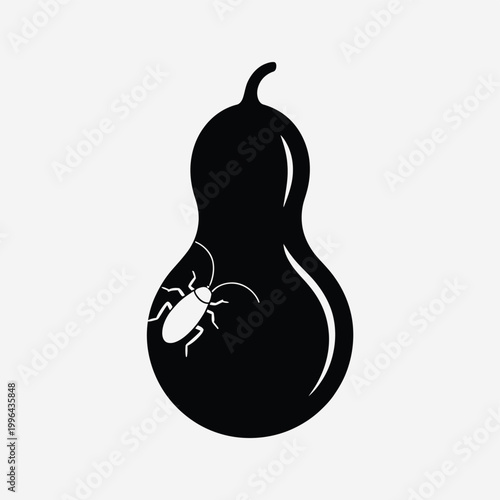 black silhouette of a bottle gourd with white beetle on gray background