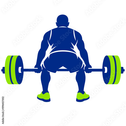 Strong man silhouette performing deadlift with barbell, showing power and intense weightlifting