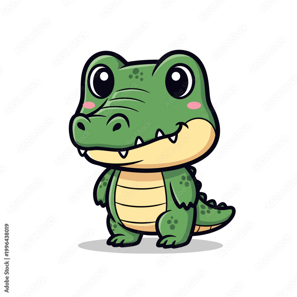 Fototapeta premium Cute Baby Crocodile Cartoon Character - Friendly Kawaii Alligator Illustration