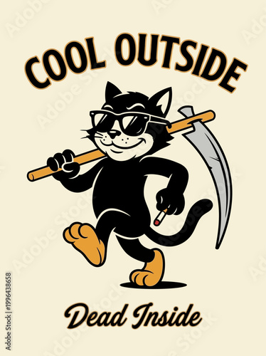 Black cat wearing sunglasses running.