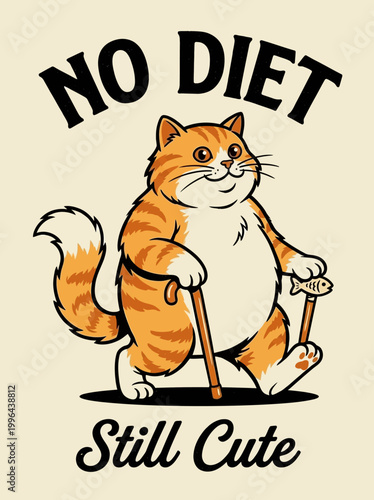 Overweight Cat Using Crutches Standing.