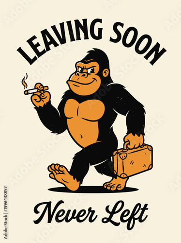 Smiling gorilla with briefcase and cigarette.
