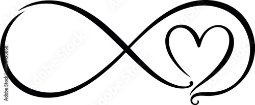 Eternal love infinity heart vector symbol, hand drawn black ink loop sign, romantic calligraphic emblem for wedding invitation and anniversary on transparent background