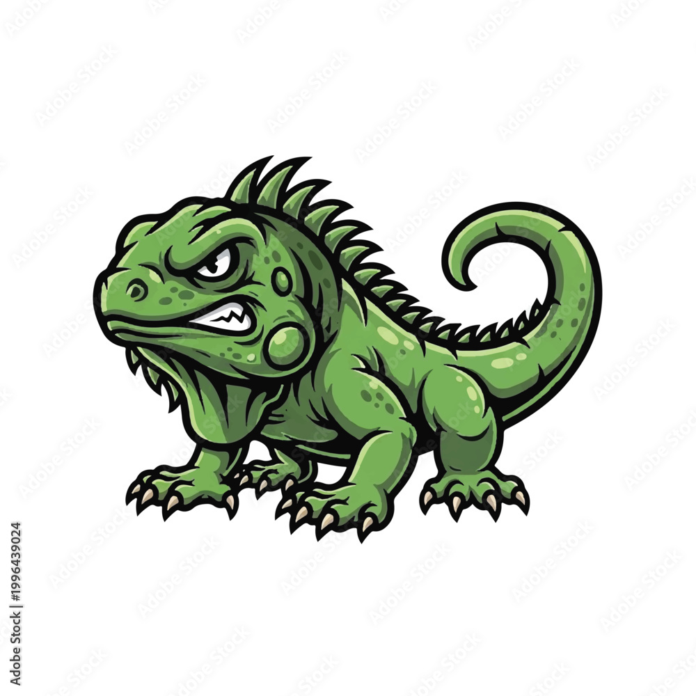 Fototapeta premium Cartoon Green Iguana Reptile Animal Illustration.