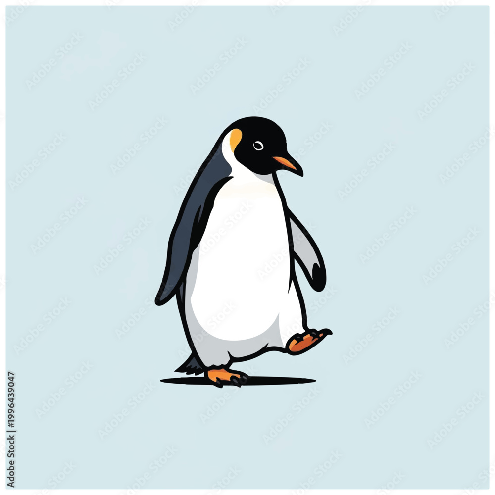 Fototapeta premium Cartoon Penguin Walking Alone Slowly.