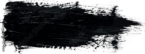 Grunge black ink brush stroke texture, vector paint splash and charcoal smear element, artistic rough stain and splatter on transparent background