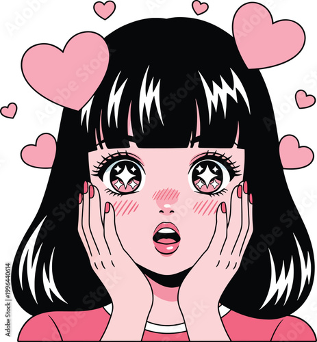 Anime Girl with Heart Eyes Expressing Love
