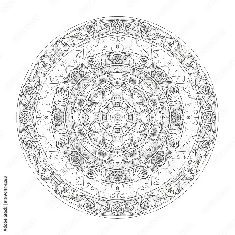 Fototapeta premium Intricate Circular Mandala Design with Floral Motifs.