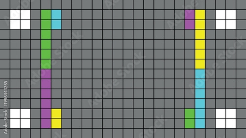 Television calibration grid test pattern detailed grayscale background with color markers alignment lines geometric precision broadcast engineering reference vintage monitor calibration screen