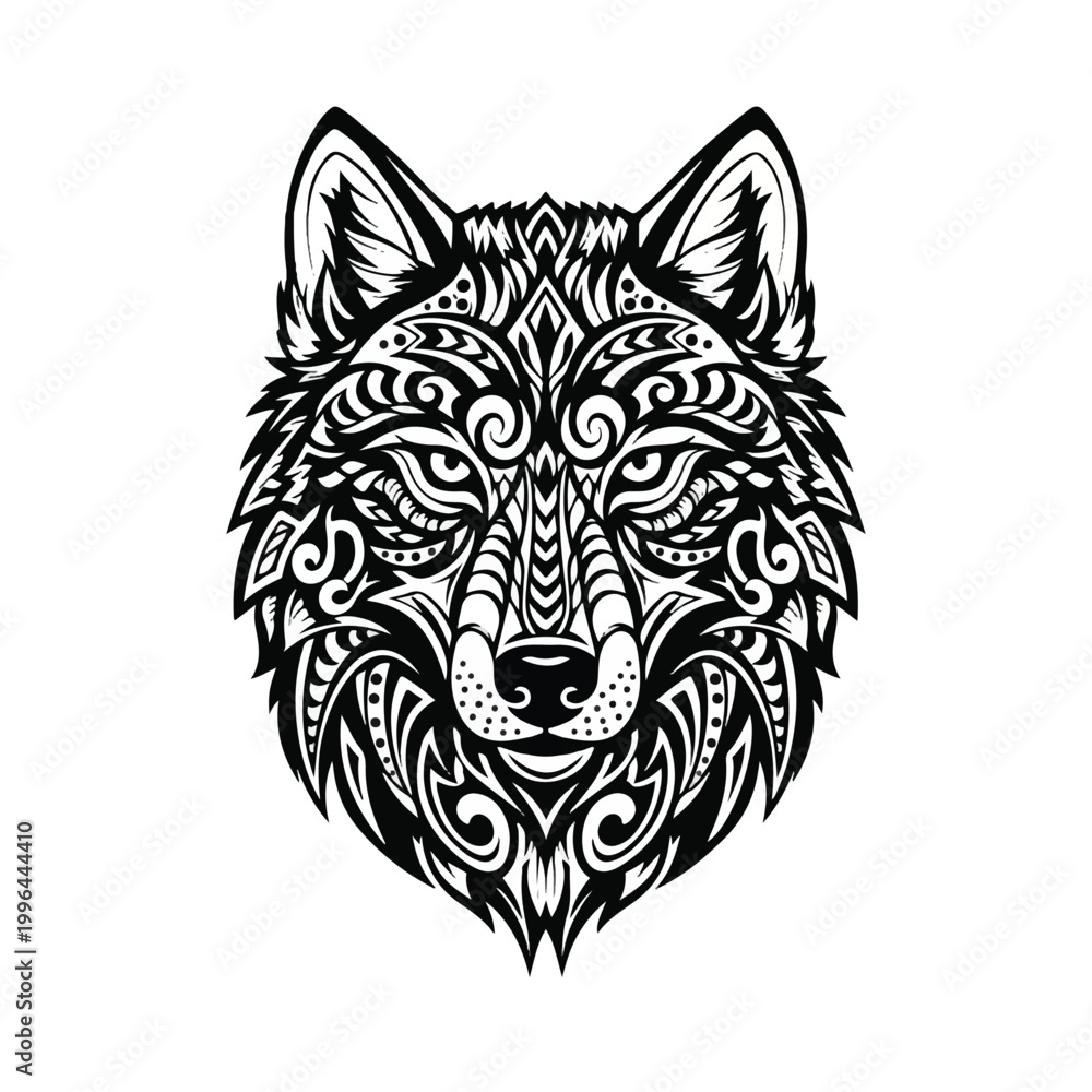 Fototapeta premium Intricate Tribal Wolf Head Tattoo Design Illustration.