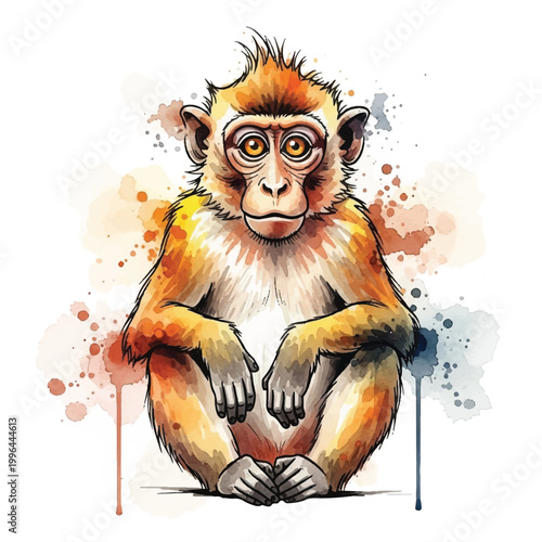 Monkey Sitting Alone Looking Sad Eyes.