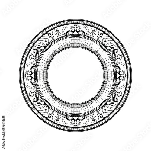 Ornate Circular Decorative Frame with Intricate Swirl Patterns.