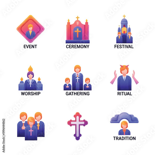 Religious Icons Representing Worship Ceremony Festival Gathering Ritual Tradition.