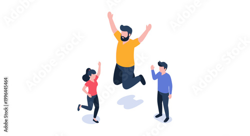 Joyful Team Celebrating Success with Energetic Jumping and Excitement.