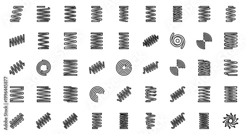 collection of different spiral spring icons on white background