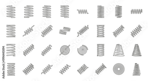collection of different types of springs wire coils and mechanical springs white background