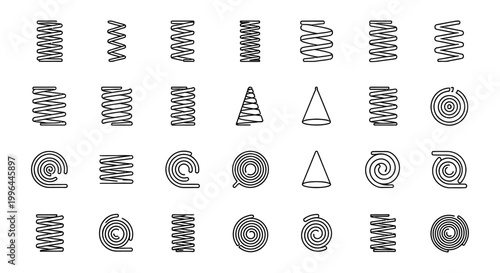 collection of line art springs coils and conical shapes for industry or design
