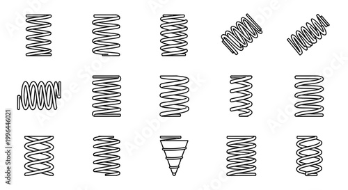 collection of various spring coils and compression springs isolated vector illustrations for engineering and mechanical design.