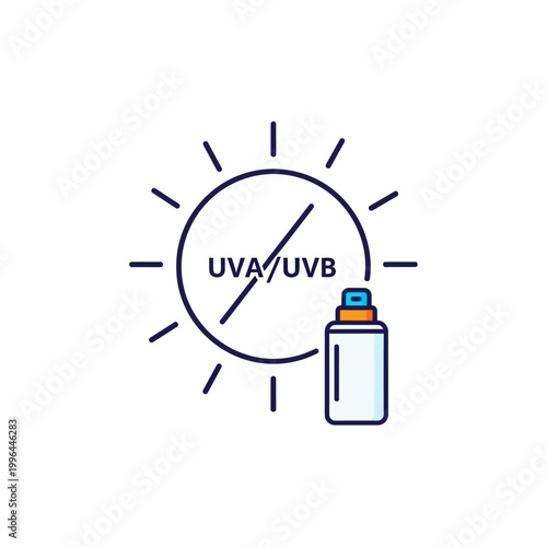 Sunscreen Protection Icon with Sun and UVA UVB Label Vector