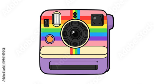 Retro Instant Camera with Rainbow Stripes Design