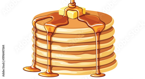 Stack of Pancakes with Butter and Syrup Drizzle - Delicious Breakfast Food Illustration
