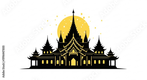 Iconic Thai temple silhouette with moon for Southeast Asian travel theme