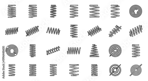 collection of various spring coil icons in outline style different types of springs